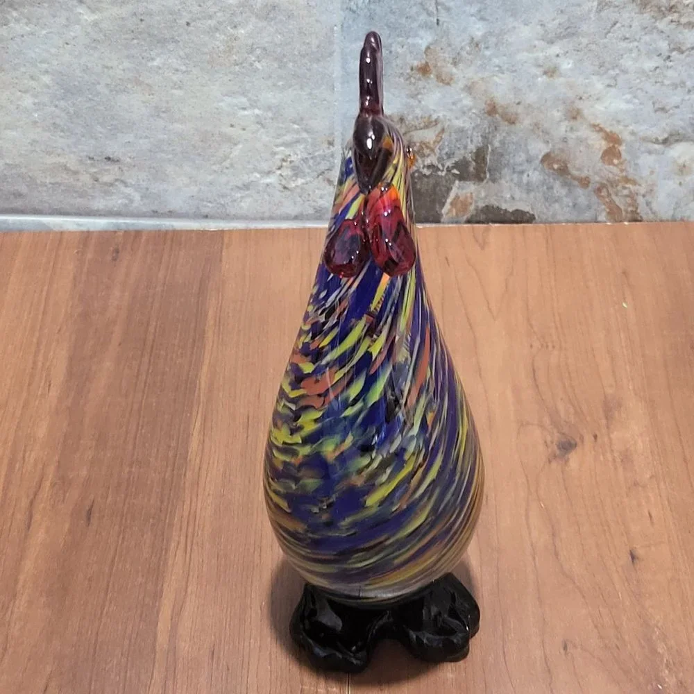 VTG Art Glass Rooster Multicolored Speckled Hand Blown Figurine